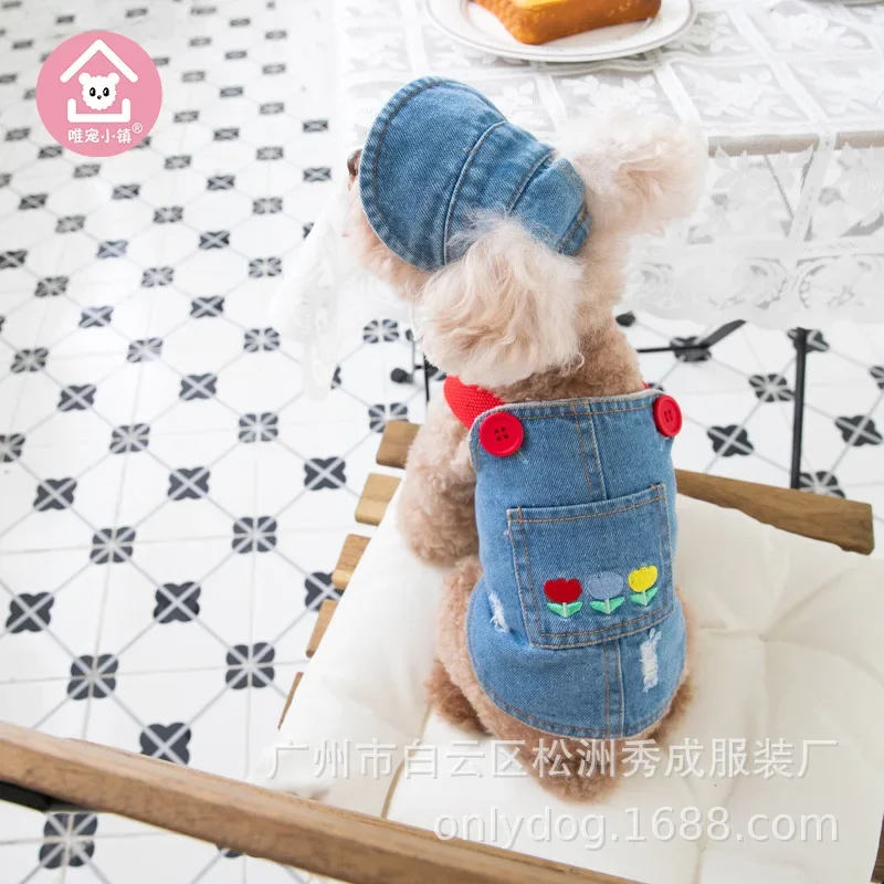 Denim Skirt Plush Pet Dog Clothes Flower for Dogs Clothing Cat Small Print Cute Autumn Winter Blue Fashion Boy Girl Chihuahua