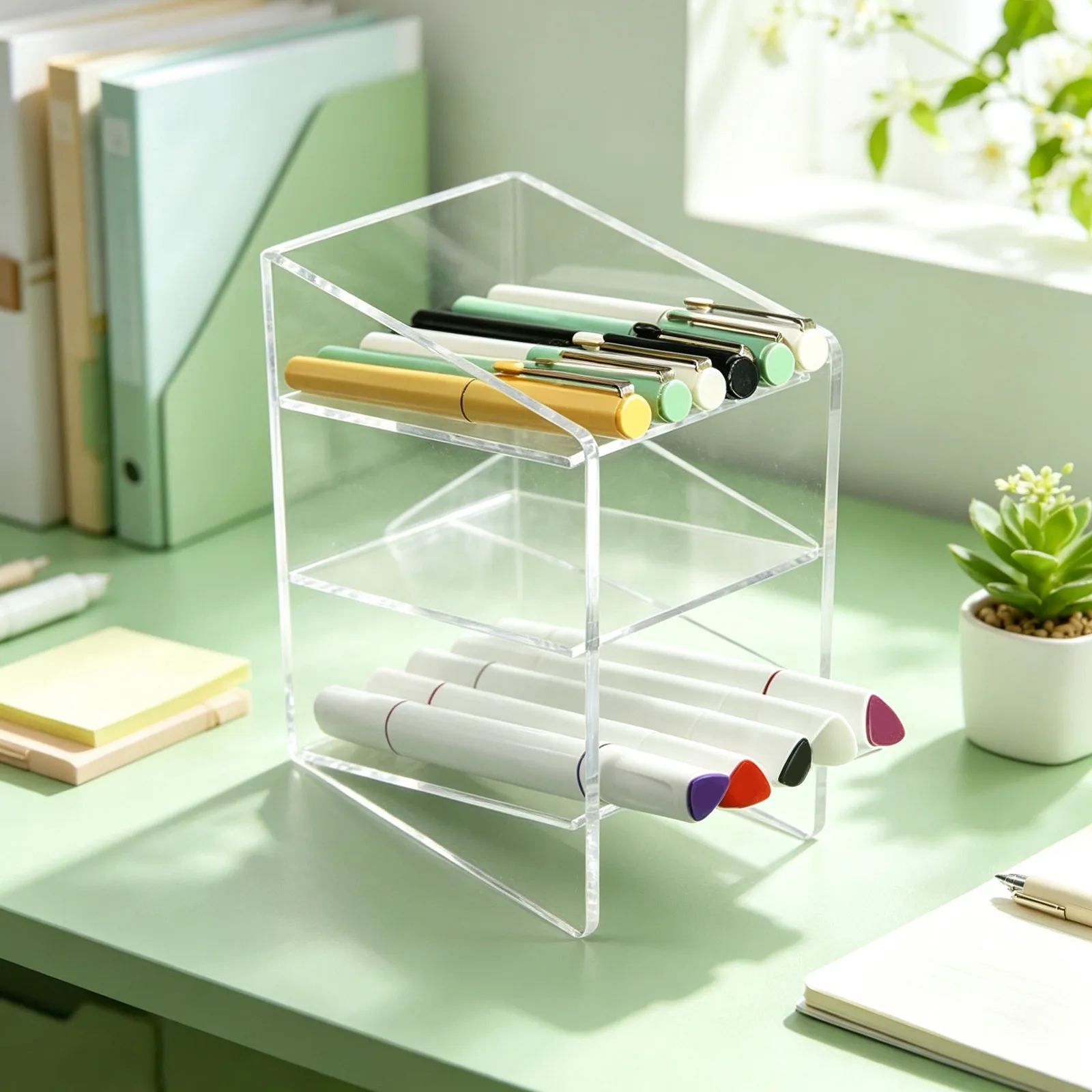 1Pcs Acrylic Transparent Pen Holder Decorative Office Desktop Container Multifunctional Useful Storage Box for Pens Pencils