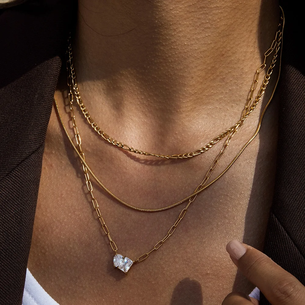 

ENFASHION Para Mujer Square Rain Drop Zircon Penndant Necklace For Women's 18K Plated Gold Stainless steel Fashion Jewelry P3634