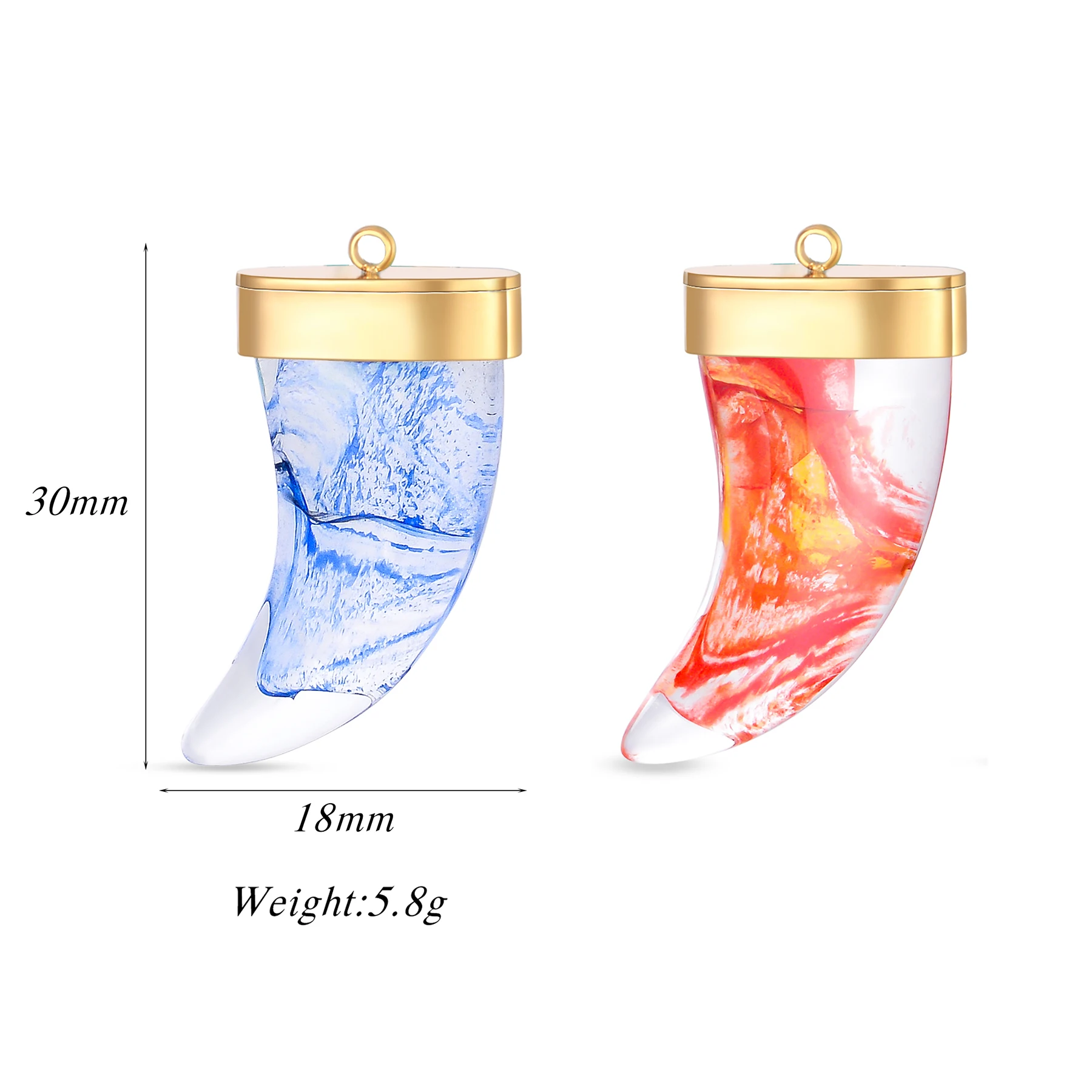 10Pcs Wholesale Horn Shaped Stainless Steel Acrylic Pendant Red/Blue Fashion Accessrioes for Handmade DIY Necklace Earrings