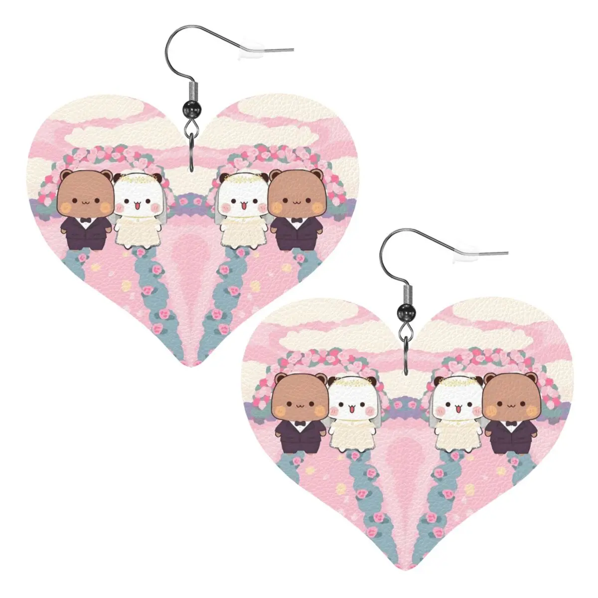 

Custom Funny Bubu And Dudu Leather Teardrop Earrings Personalized For Women Jewelry Accessories For Valentine's Day