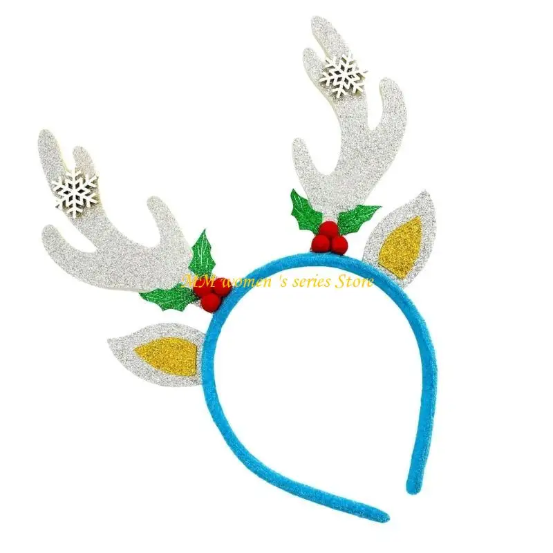 Q39C Festival Gold Reindeer Antlers Headband Headfor người lớn và trẻ kỳ nghỉ vui vẻ