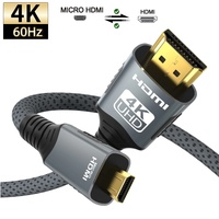 4K@60Hz Micro/Mini HDMI to HDMI Cable Braided HDMI-compatible Male to Male Bi-Directional 2.0Cord 18Gbps for Camera Monitor