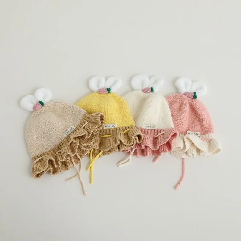 Spring Autumn Winter Sweater Hat Rabbit Ear Girls Boys Baby Sweet Lovely Outdoor Warm Drawstring Adjustable