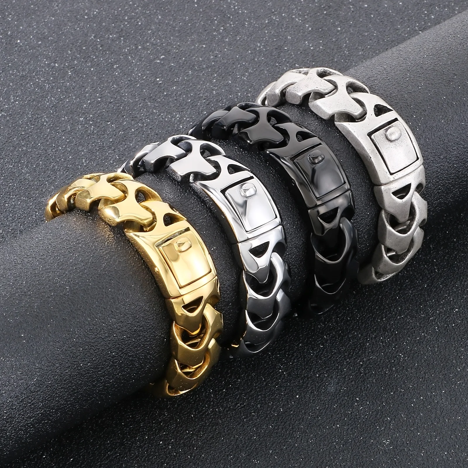 Fongten Fongten Retro Twisted Braid Men Bracelet Silver Color Stainless Steel Wristband Bangle Bracelets For Men Jewelry ﻿