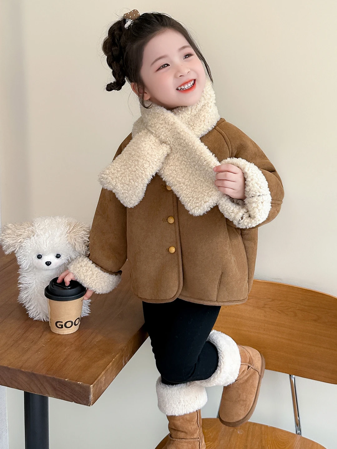 

Thiened Plu Fur Inteated Winter Coat for Girls Baby Warm Sli Top Children's Outerwear Stand Collar Long Sve