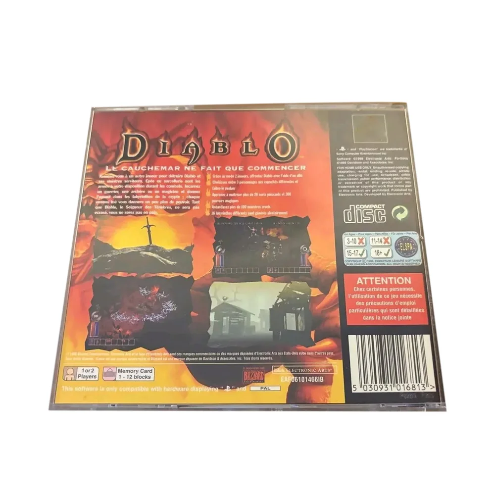 PS1 diablo PAL With Manual Copy Disc Game Black Bottom Unlock Console Station 1 Retro Optical Driver Video Game Part