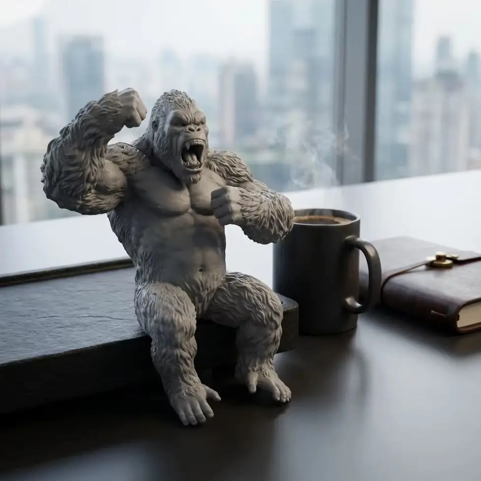 Creative Roar Gorilla Desk Monitor Topper Figurines Statues Ape Cool Desktop Ornaments for Computer Monitor Shelves Office Decor