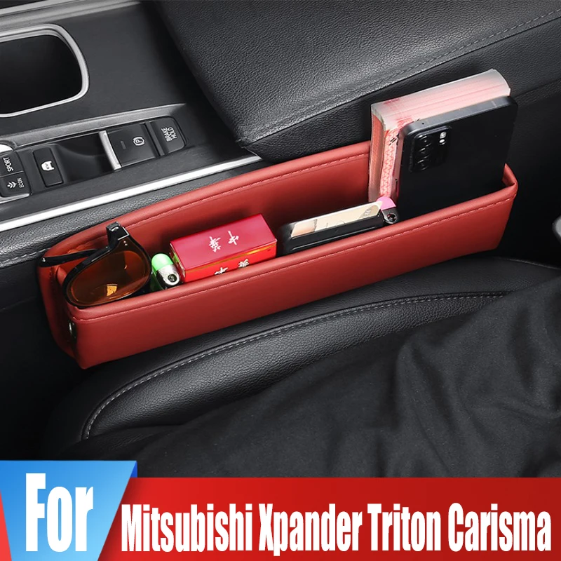 Leather Car Seat Crevice Storage Portable Box For Mitsubishi Xpander Triton L200 Carisma Cup Key Card Phone Holder Organizer Bag