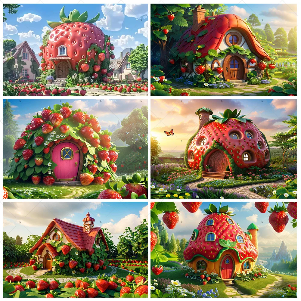 

Red Strawberry House Sweet Girl Birthday Background Supplies Baby Shower Banner Backdrop Photo Shoot Prop Party Decor Kid Gifts