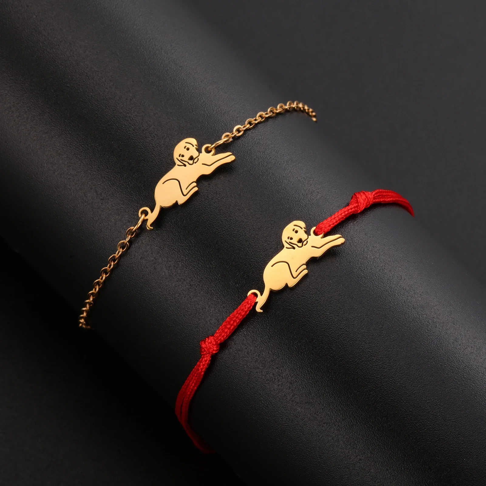 Skyrim Cute Pet Labrador Dog Bracelet Stainless Steel Charm Wax Rope Couple Fashion Jewelry Birthday Gift Wholesale