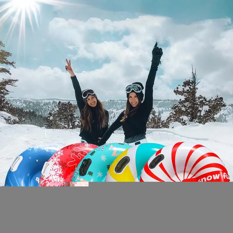 Inflatable Ski Lap Sledding Tube Snow Tubes for Kids Inflatable Sled for Sledding with 2 Handles Foldable Snow Sled for kids