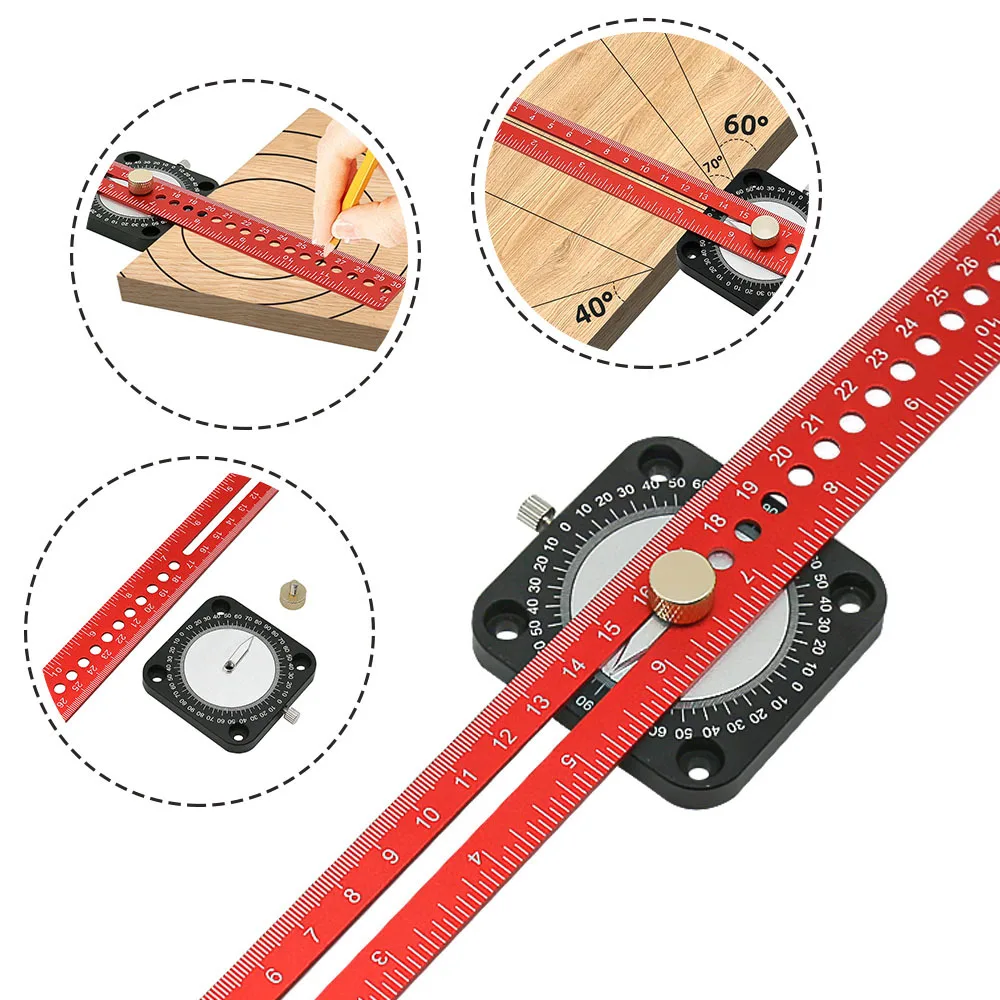 Carpintaria Scriber 360 ° Precisão T-tipo Angle Scoring Ruler Alumínio Marcação Gauge Line Drawing Compass DIY Ferramentas de medição