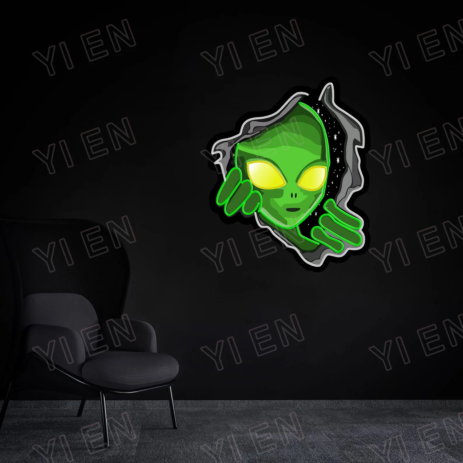 Imagem -02 - Alien Neon Sign com uv Print Acrylic Board Rasgar o Céu Estrelado Arte da Parede Personalizada Decoração de Natal