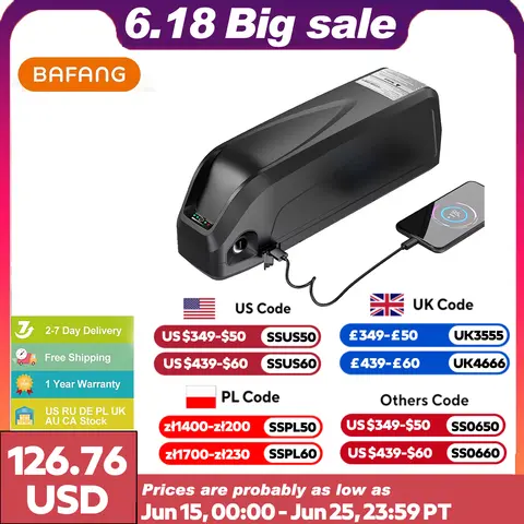 전기 자전거 다운튜브 리튬 배터리 팩, Hailong 30A BMS, 전기 자전거, 1500W, 1000W, 750W, 500W, 250W 모터용, 48V, 52V, 36V
