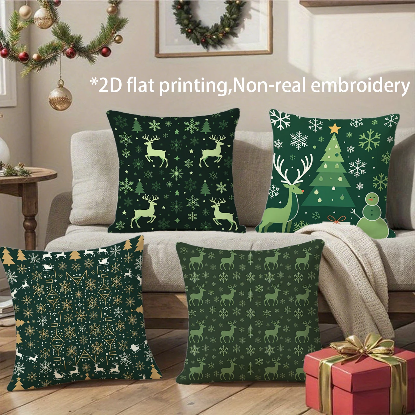 Christmas Reindeer Snowflake Pillow Covers Pattern Cushion Cover Suitable for Sofa Bedroom Car Pillow Cover