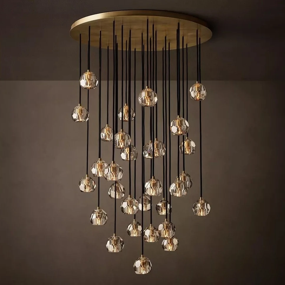 AmericanLuxurySpiral Crystal Long PendantLight BrushedBrassChandelier forVilla Loft DuplexStaircase Hotel LobbyHigh CeilingDecor