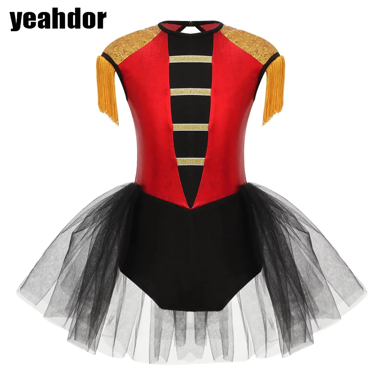

Girls Circus Ringmaster Cosplay Costume Sleeveless Sequin Tassels Leotard Ballet Tutu Dress Unitard Halloween Cosplay Lion Tamer