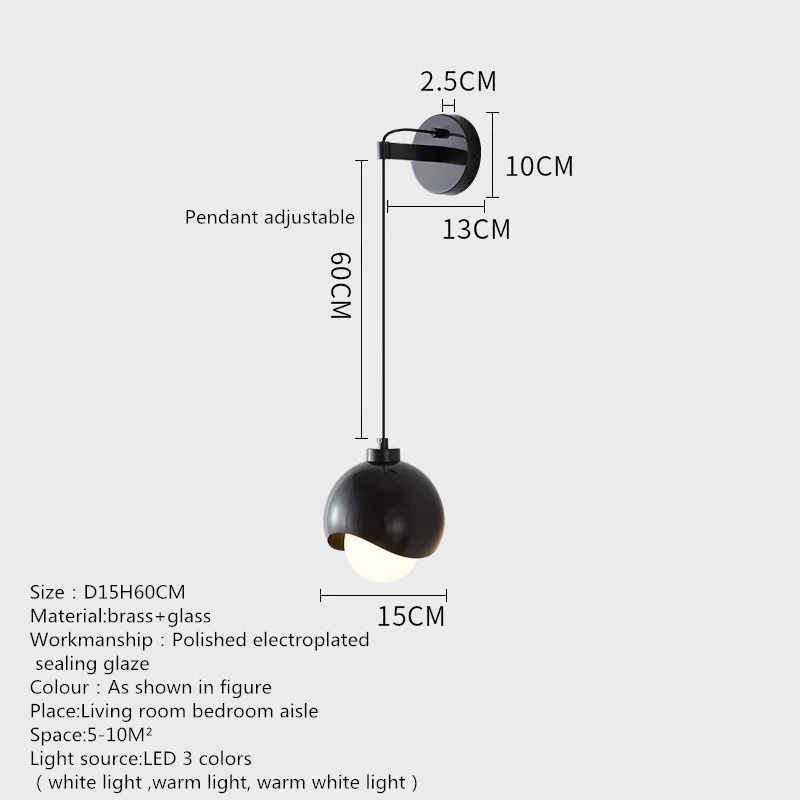 BERTH Contemporary LED Internal Wall Sconce Brass Creative Simplicity Gold Glass Bedside Lamp for Home Bedroom Decor