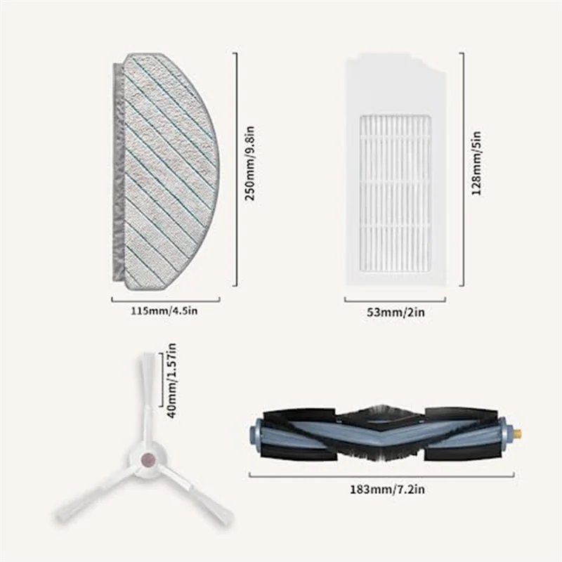 WHYY-1Set Suku Cadang Pengganti untuk Ecovacs Deepot T10+, Sikat Utama, Filter, Sikat Samping, Kain Pel, Alat Pembersih Sikat