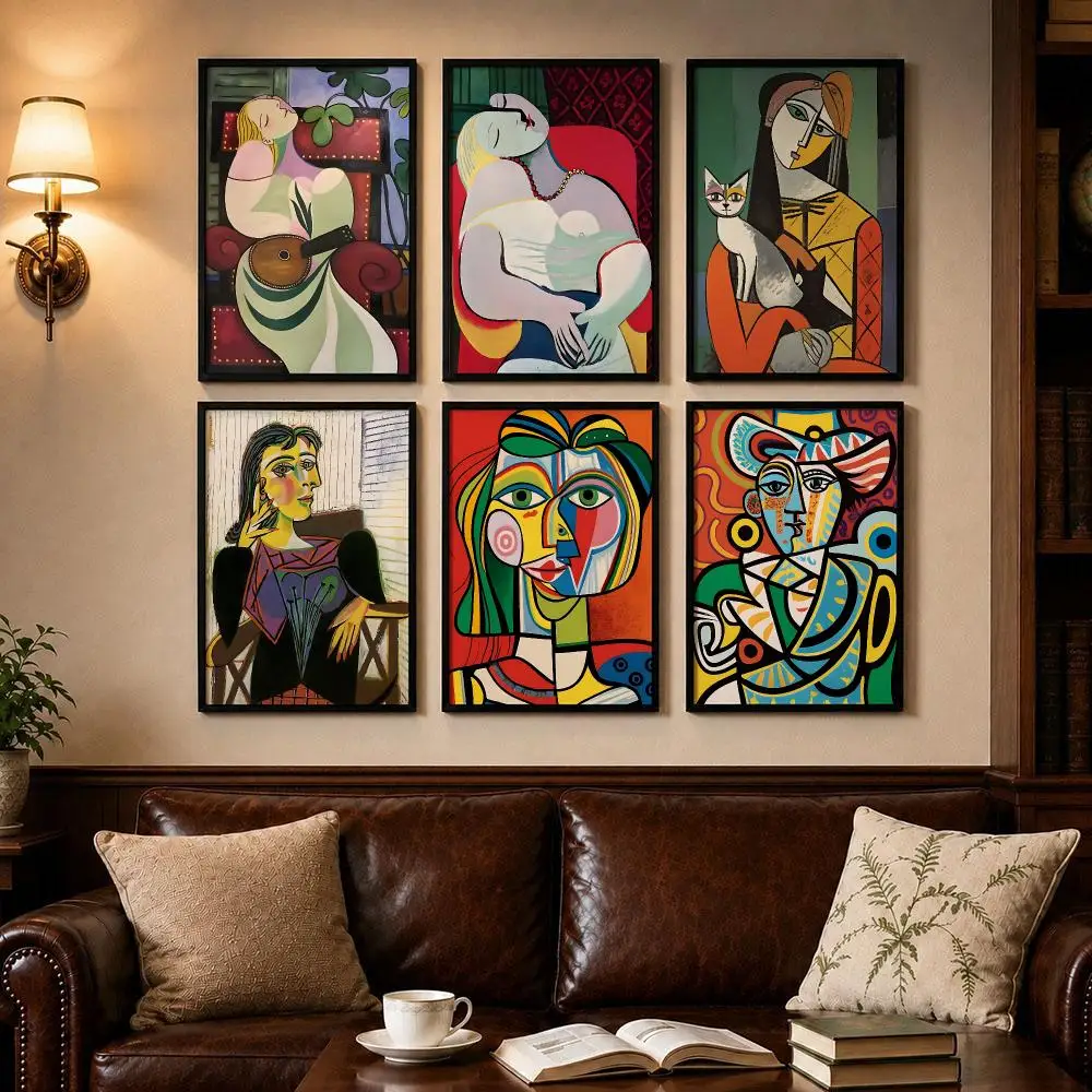 Limited Celebrity P-Pablo PicassoS Poster Self-adhesive Art Poster Decoracion Painting Wall Art White Kraft Paper Home Decor
