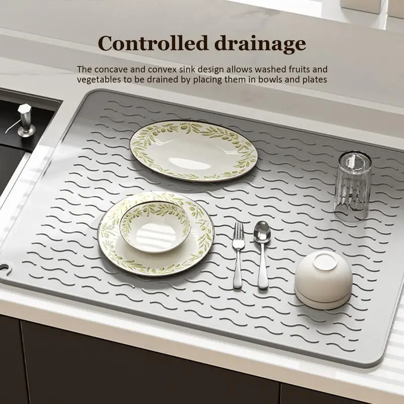 Alfombrillas universales antiescaldaduras para fregadero de cocina, almohadillas de drenaje de platos grandes, resistentes al calor, estera de drenaje de platos, encimera Flexible