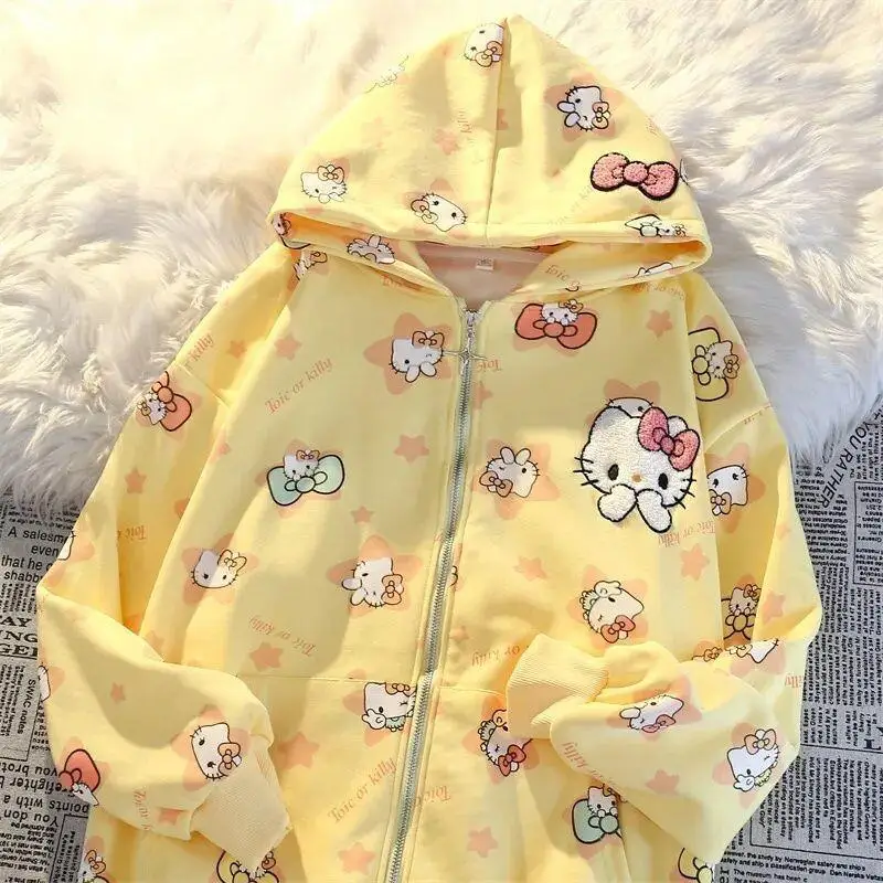 

Sanrio Hello Kitty women's Hoodie Pullover coat tops Casual Outerwear New Spring Autumn Cute Anime Dopamine Cartoon fashion