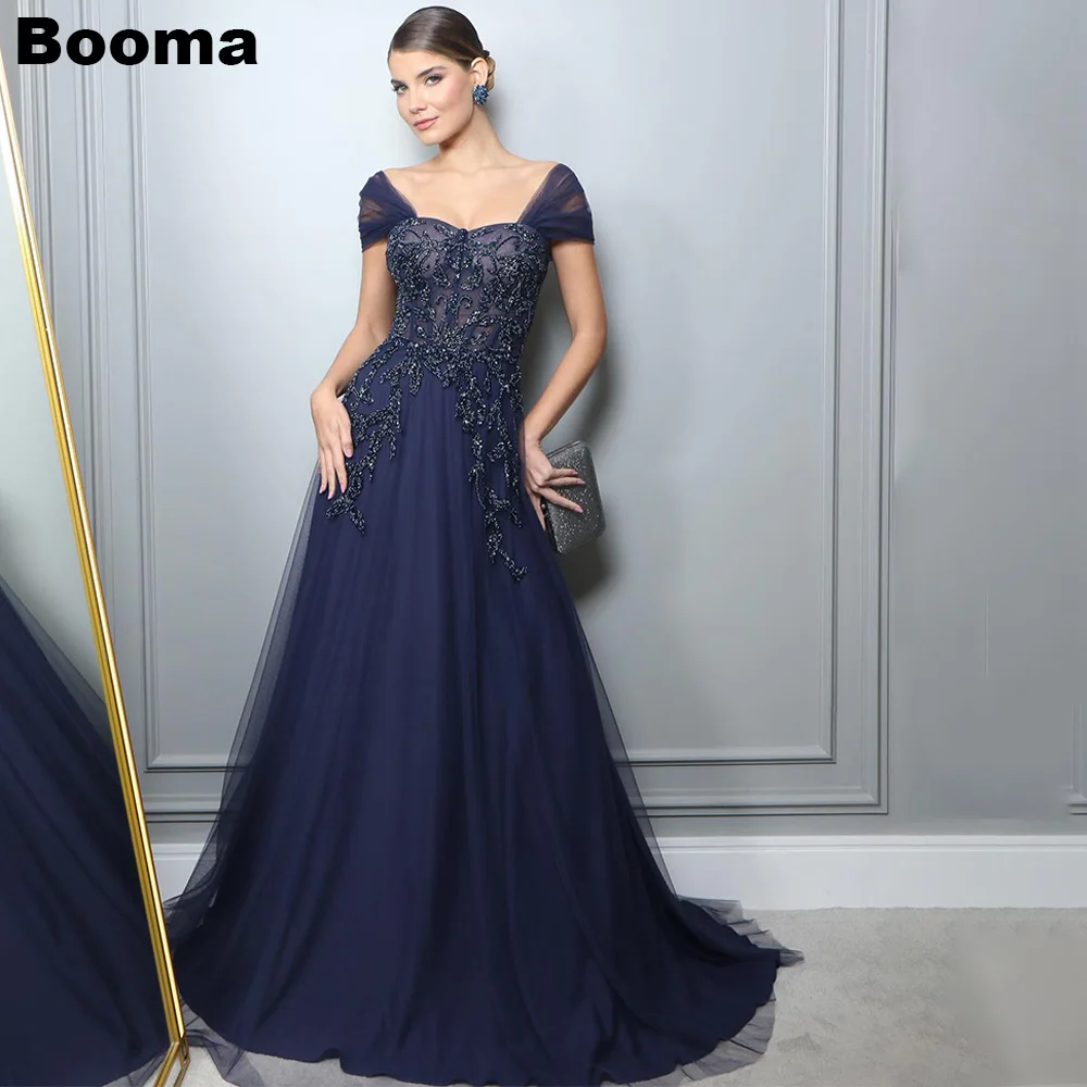 

Booma A Line Formal Evening Dresses Off Shoulder Sweetheart Appliques Party Prom Gowns Abendkleider Celebrate Events Dresses