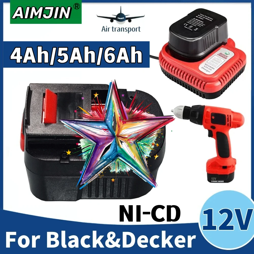

bestseller 12V 6ah NI-CD Rechargeable Tool Battery for Black & Decker A12 A12ex Fsb12 Fs120b A1712 Hp12k Replacement Dri+Charger