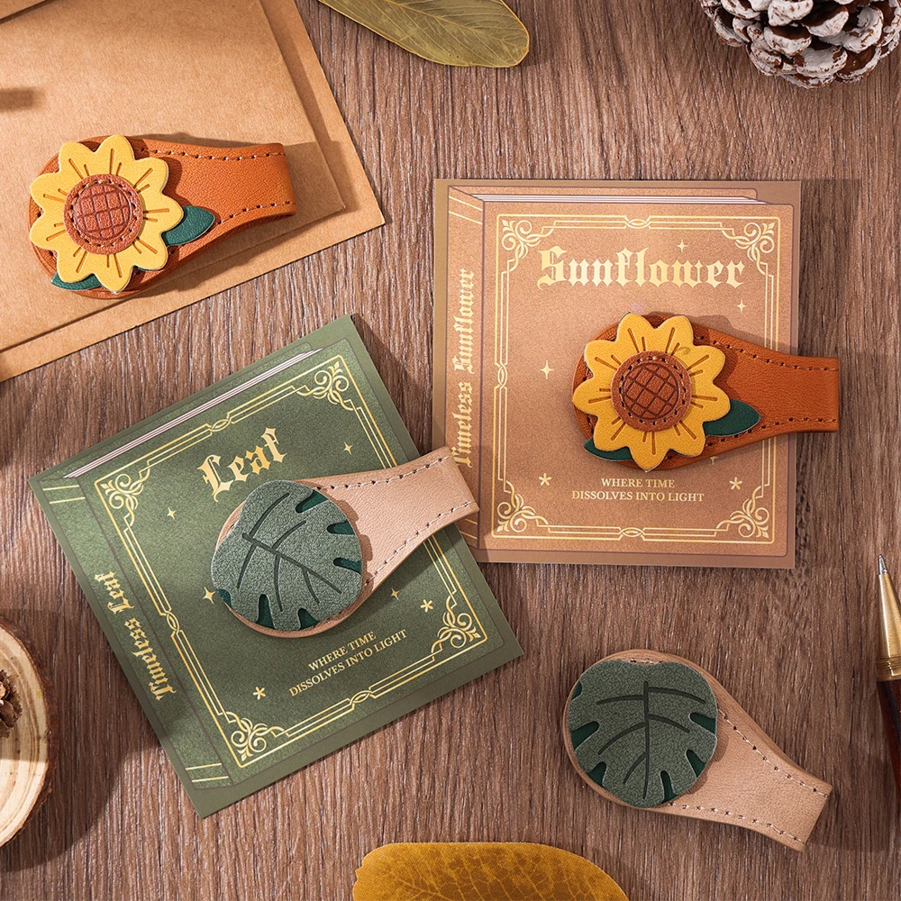 Magnetic Leather Bookmark Sunflower Design With Secure Clip And Tassel, Vintage Stitched Planner Accessory For Readers Students