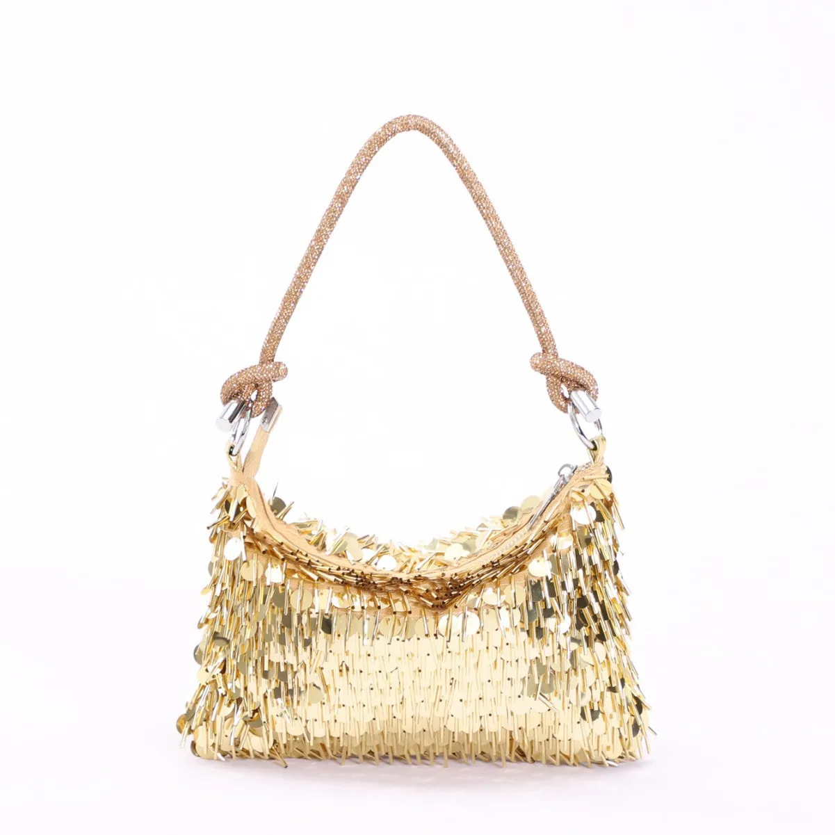 women's flash sequined rhinestone knotted hand-held underarm shoulder crescent high-end cocktail party dinner bag