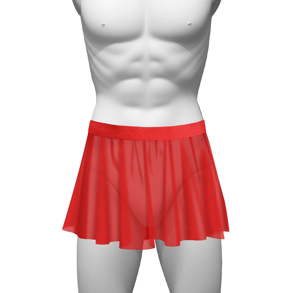 

1pc Sexy Mens Mini Exotic Skirt Low Rise Mesh Sissy Lingerie See Through Short Pleated Skirts Nightdress One Size