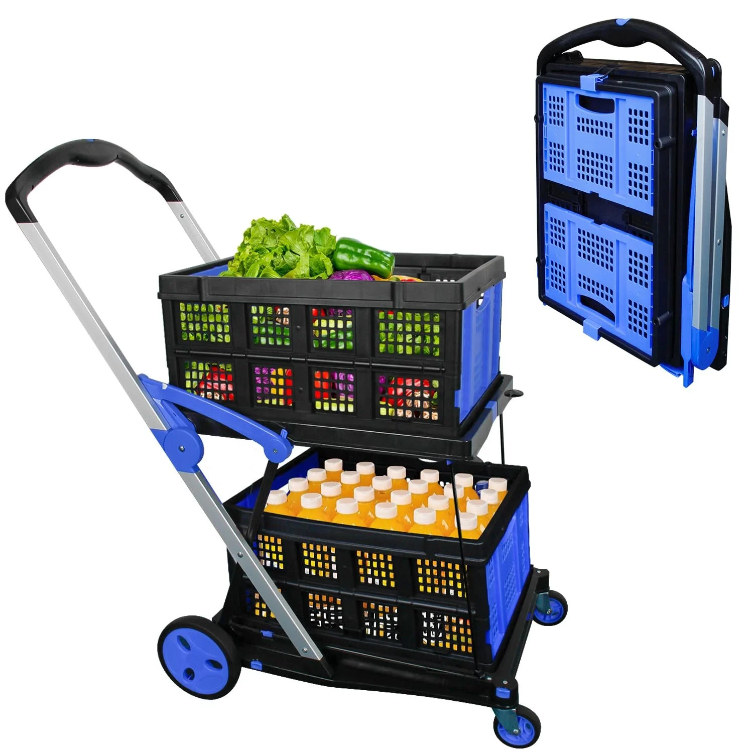 Multi-use Foldable Grocery Cart Four Wheel Mobile Folding Platform Trolley Structure Shopping Hand Truck