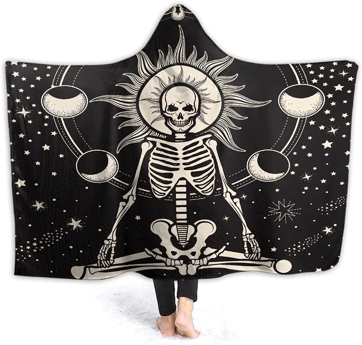 

Gothic Skull Pattern Wearable Hooded Blanket for Adult Birthday Snuggies Gifts for Women Men Cuddlepro Poncho Hoodie for Kids