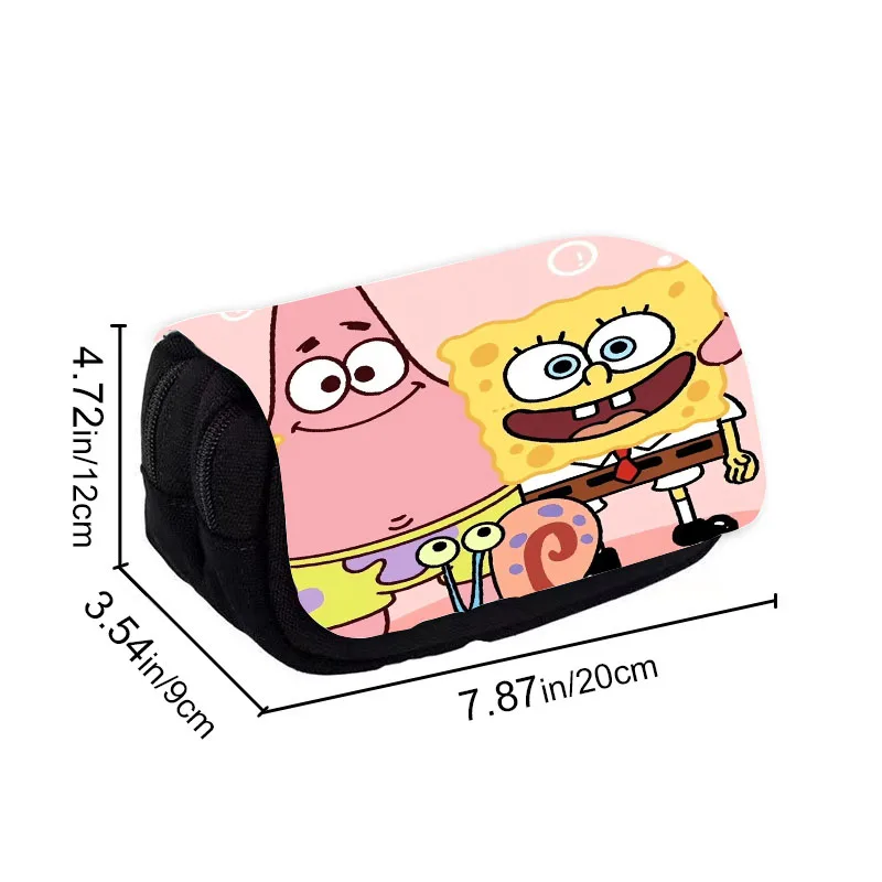 SpongeBob SquarePants Student Flip Pencil Case Movie Anime Cartoon Full Color Printed Portable Pen Stationery Storage Pencil Bag