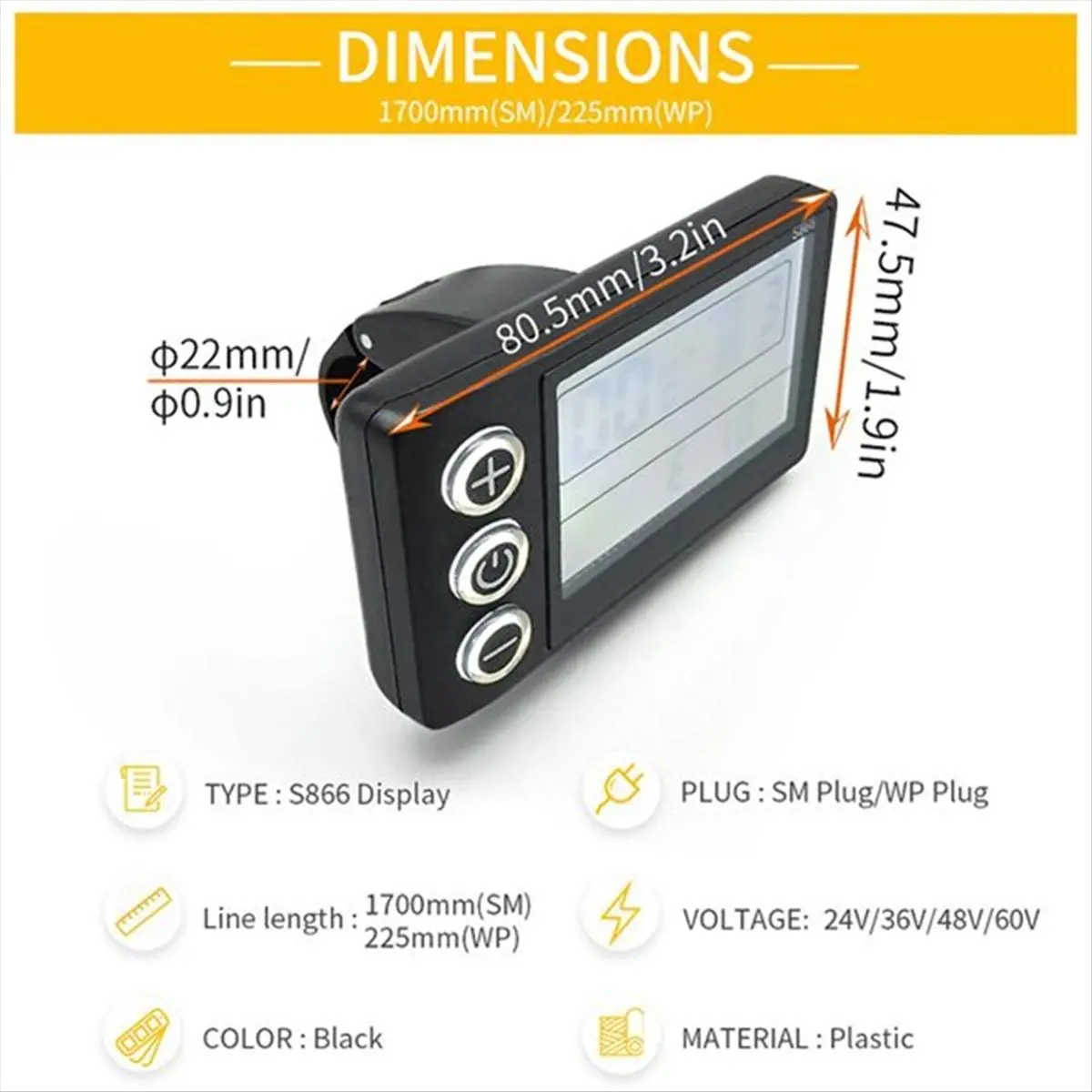 

X07A 24V 36V 48V 60V Waterproof LCD Display S866 Controller Panel Dashboard Electric Bike Display for Electric Scooter 6Pin