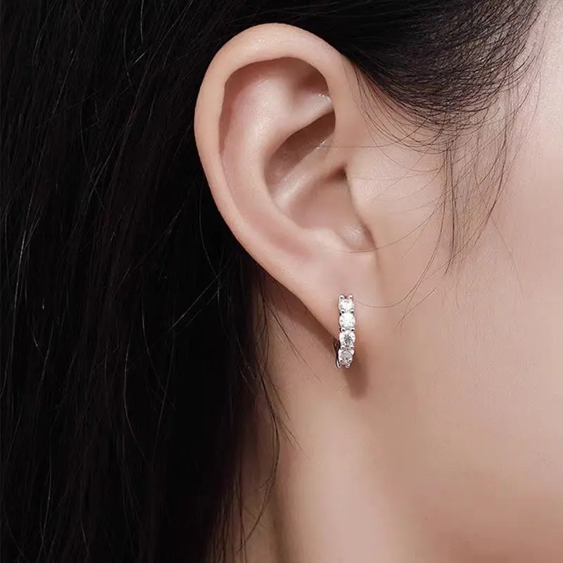 D Color Moissanite Loop Earring 925 Sterling Sliver 18k White Gold Round Hoop Earring for Women Sparkling Fine Jewelry Huggies
