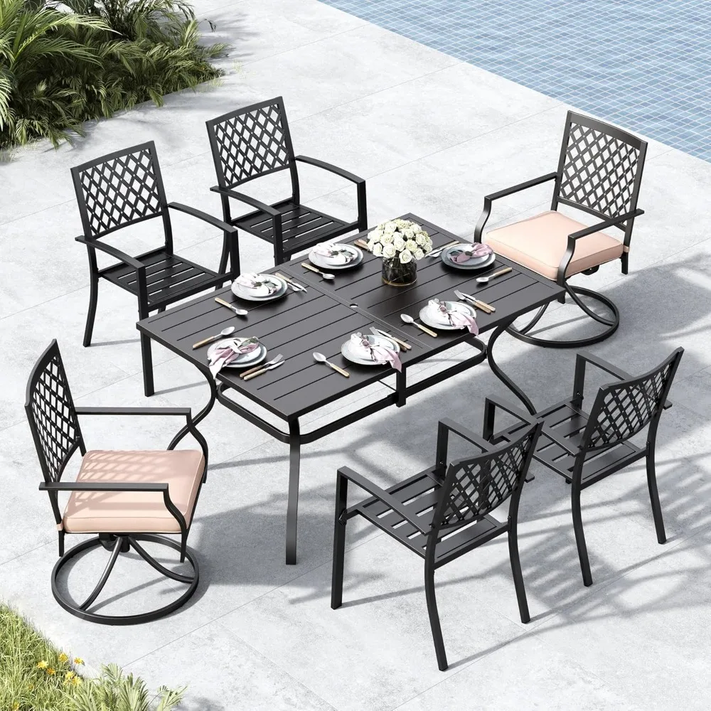 

Patio Dining Set for 6, Outdoor Table and Chairs Set with Umbrella Hole, 7 Piece Metal Outdoor Dining Set, Customized