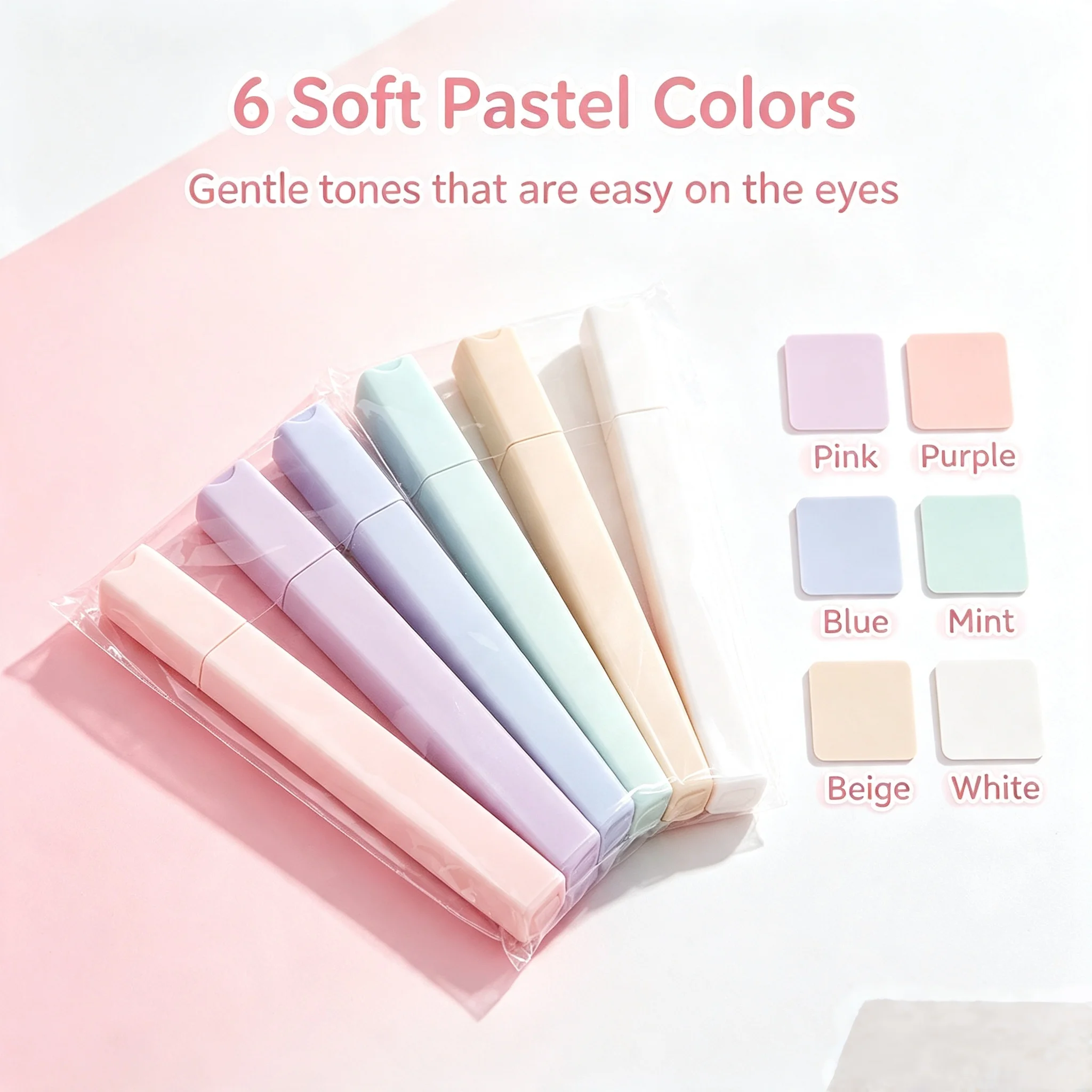 6 ชิ้น ปากกาเน้นข้อความสีลูกกว - Highlighter Set Pastel บทวิจารณ์และราคา