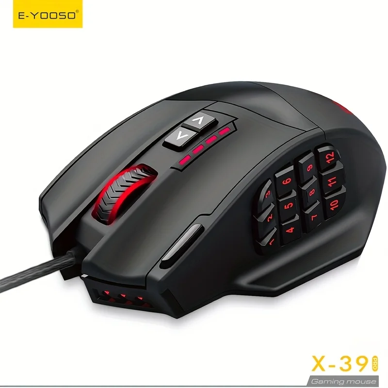 E-YOOSO X-39Pro Wired Gaming Mouse 12 Side Buttons Adjustable Weight RGB Macro Program Ergonomic USB Game Mice Laptop Desktop