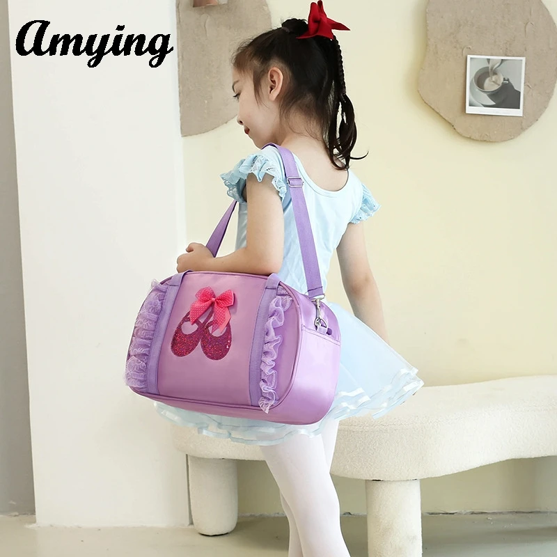 2024 Mädchen Spitze Tanzt asche Kinder One Shoulder Dance Kinder Ballett Tanz Rucksack Handtasche Aufbewahrung tasche Latin Duffle Bag