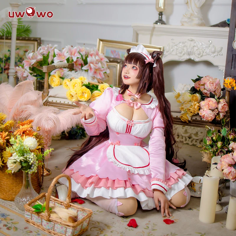 UWOWO-Chocola Cosplay Maid Dress para mulheres, traje Chocolaa, Vanillaa, bonito vestido rosa, fantasias de Halloween, em estoque