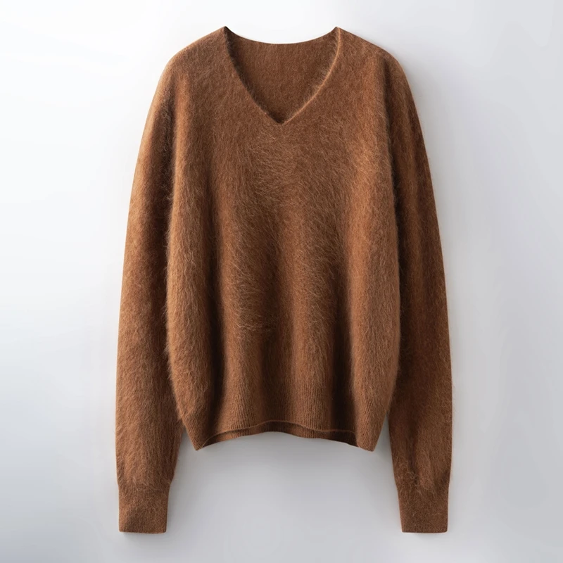 Women's Velvet Process V-neck Pullover 15% Cashmere Natural Soft Sweater Autumn Winter Cashmere Knitwear Bottoming Clothing Top