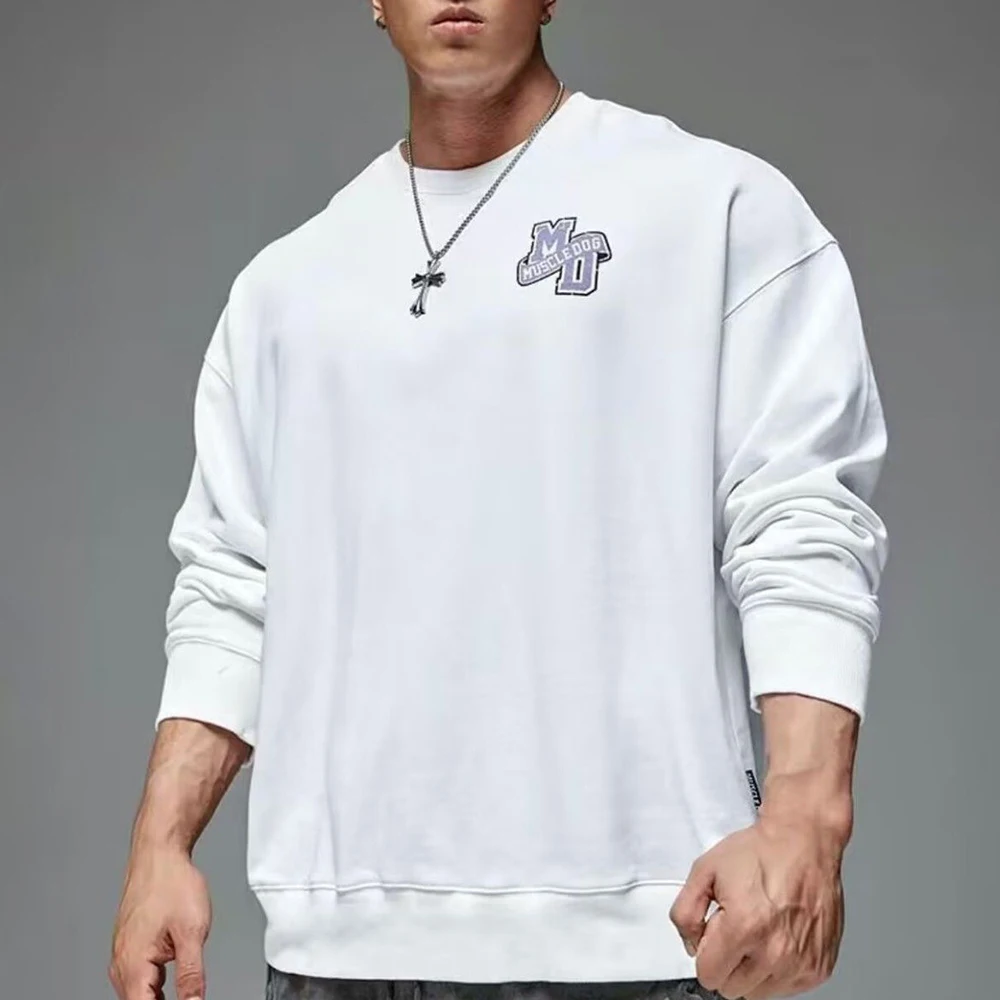 Mens Y2k Round Neck Sweatshirt Autumn And Winter New Fashion American Style Printing Loose Casual Sports Fitness Long Sleeve Top