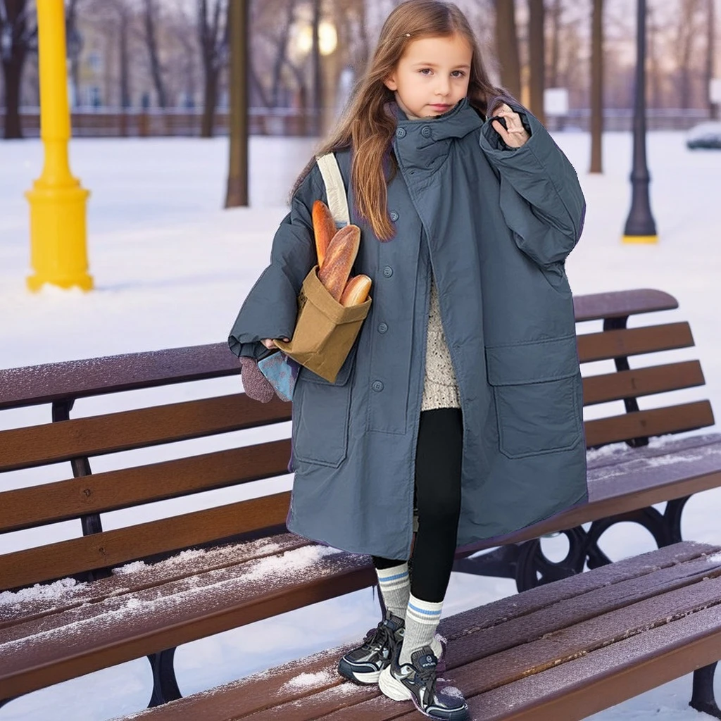 

Длинное пальто-пуховик для девочек, зимняя утолщенная теплая куртка с капюшоном, повседневная универсальная ветрозащитная верхняя одежда для детей-подростков, школьная детская парка