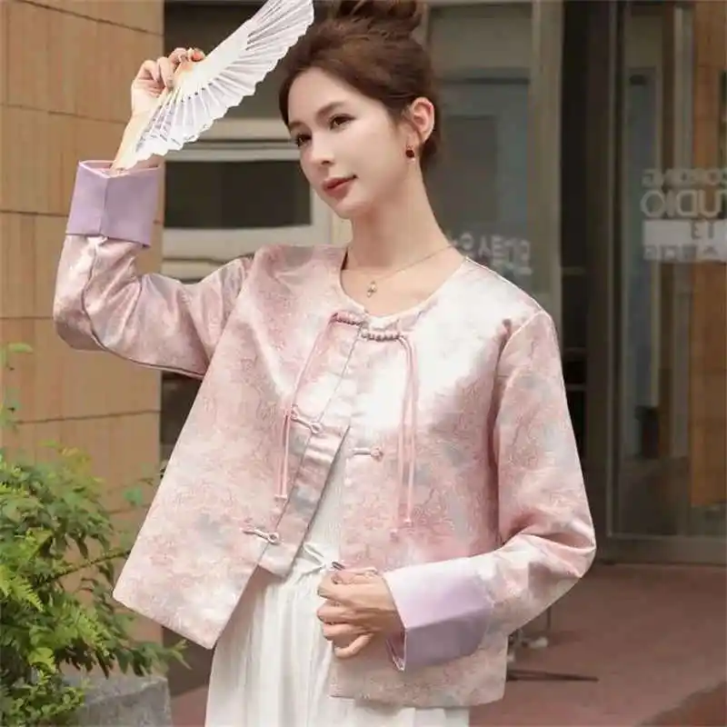 Fashion Women's Coat Spring Autumn 2026 Chinese Style Buckle Jacquard Retro Heavy Industry Cardigan Top Jacket Outerwear