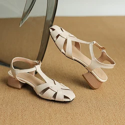 Closed Toe Sandals Women Shoes Summer Square Heels Slip On Office Ladies Shoes Custom Comfortable Sandalias Mujeres WSH3893