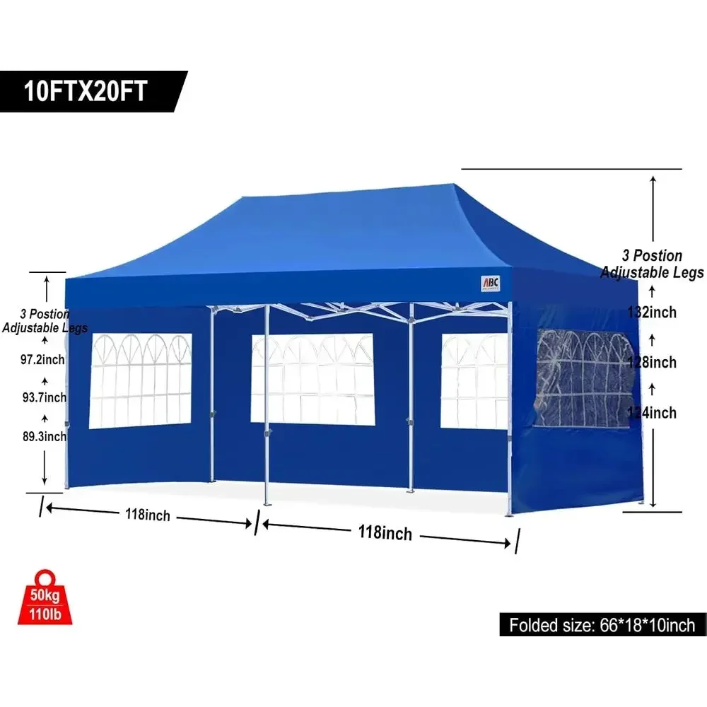 Outdoor Winter Gazebo 10x20, Premium Up Tent with Elegant Church Window,and Rain Protection, Bonus Wheeled Bag,Royal Blue