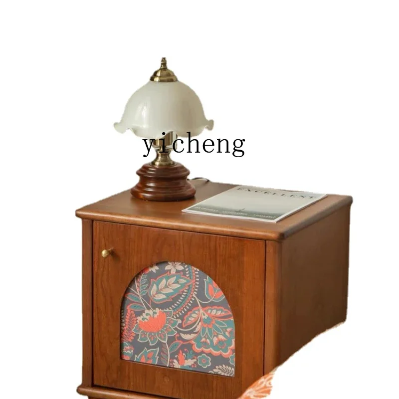 

Cherrywood Retro Bedside Table French Solid Wood Bedroom National Style Locker