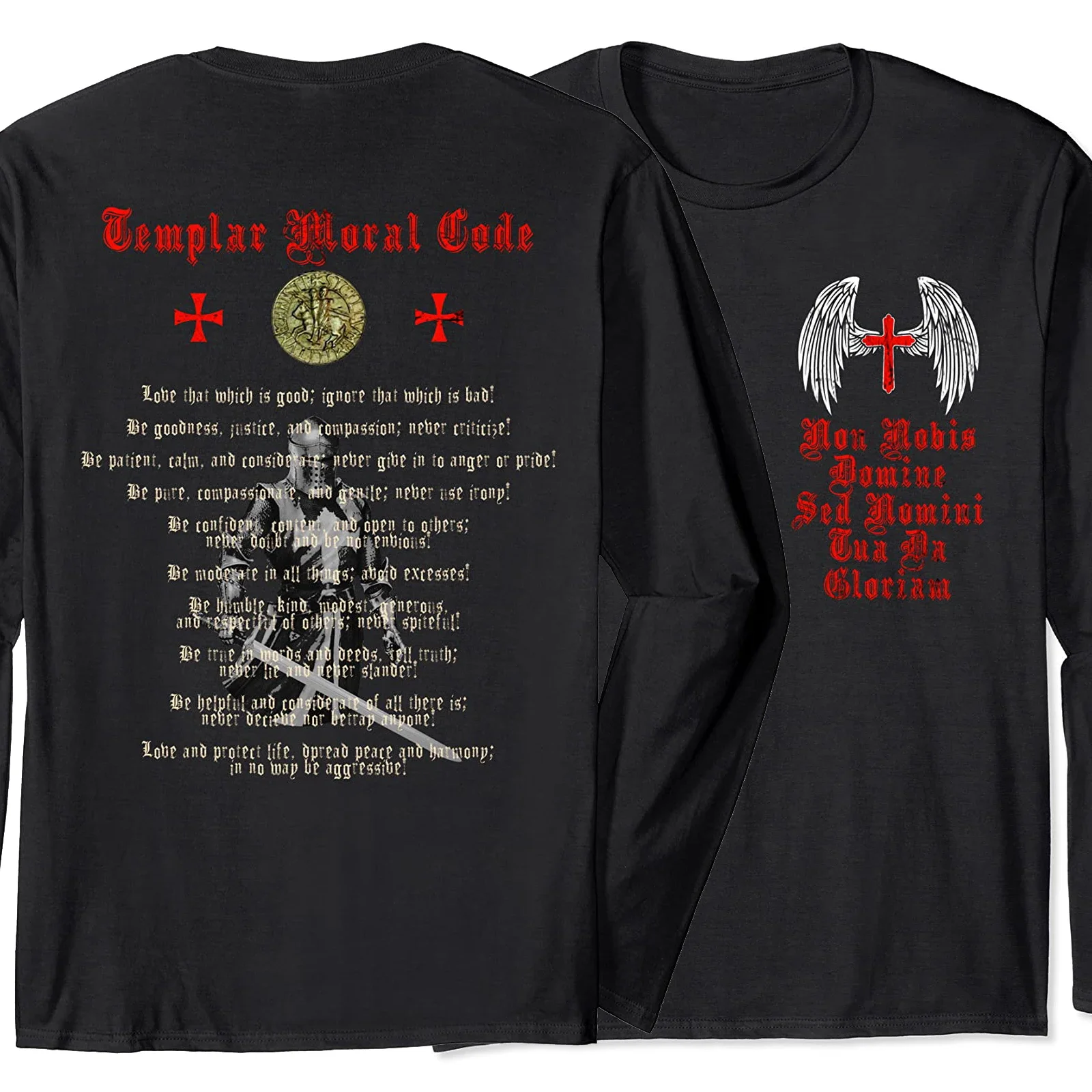 Knights Templar Moral Code Holy Cross Wings T-Shirt 100% Cotton O-Neck Long Sleeve Casual Mens T-shirt Size S-3XL
